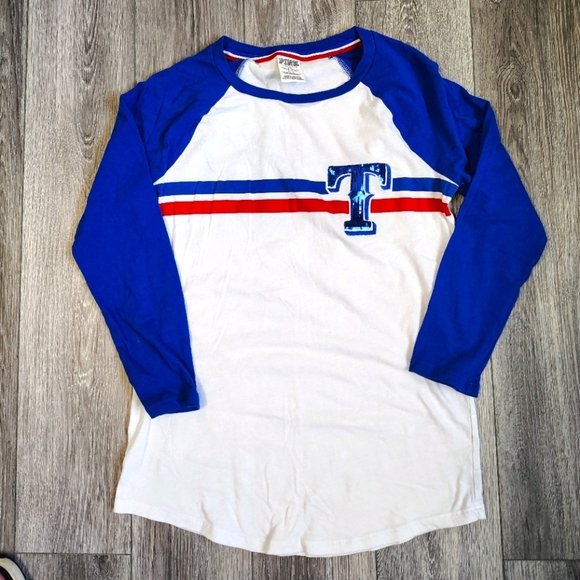 PINK Victoria's Secret Tops - PINK Victoria's Secret Blue and White Long Sleeve Shirt Rangers